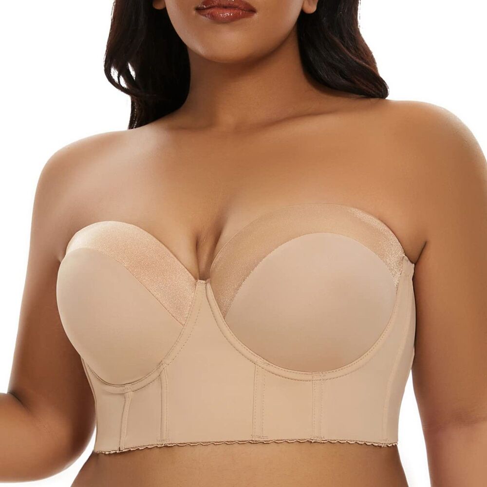 Longline Strapless Bra With Detatchable Straps, Full Coverage, Dark Beige, 44DD